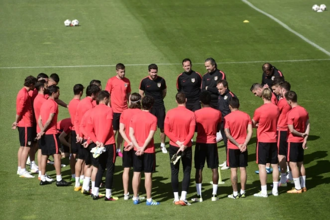 Les joueurs de l'Atletico, le 26 avril 2016 à l'entraînement à Madrid