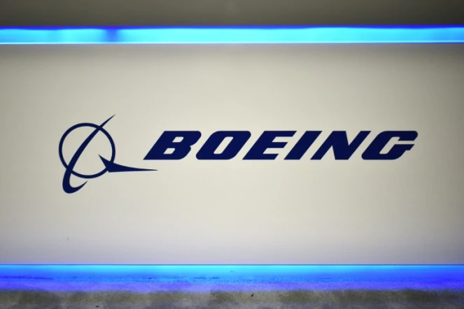 Le logo de Boeing photographié le 22 octobre 2019 lors du 70e Congrès astronautique international à Washington