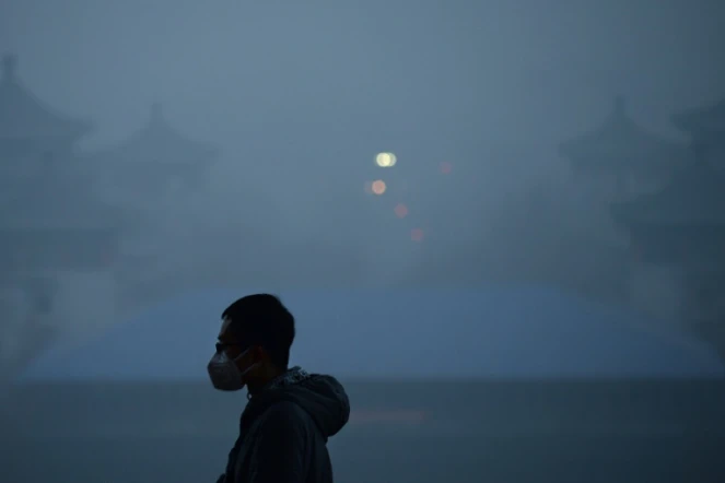 Un homme porte un masque contre la pollution le 20 décembre 2016 à Pékin