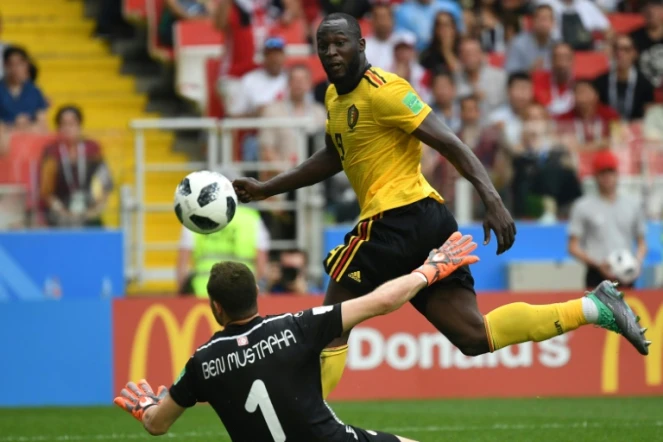 L'avant-centre belge Romelu Lukaku marque contre la Tunisie, le 23 juin 2018 à Moscou