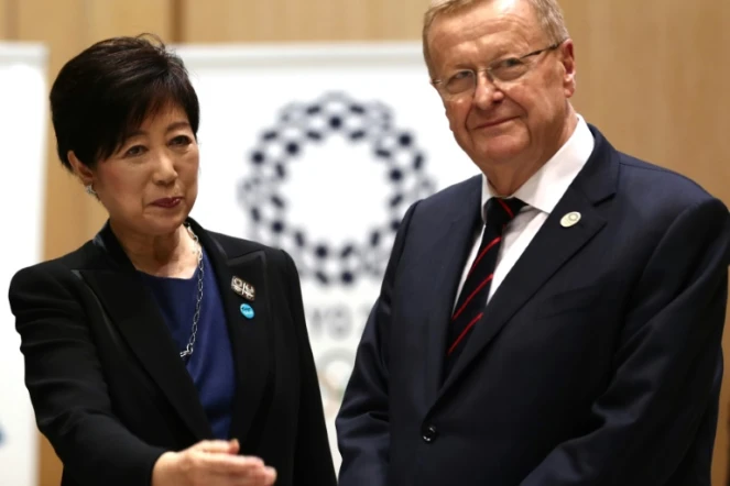 John Coates, président de la commission de coordination des JO-2020 et Yuriko Koike, gouverneure de Tokyo, le 25 octobre 2019 à Tokyo