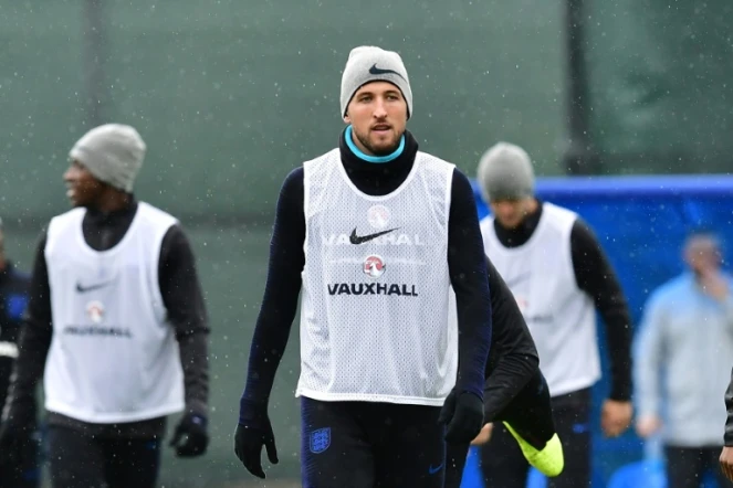 L'attaquant vedette de l'Angleterre Harry Kane lors d'une séance d'entraînement, le 6 juillet 2018 à Repino