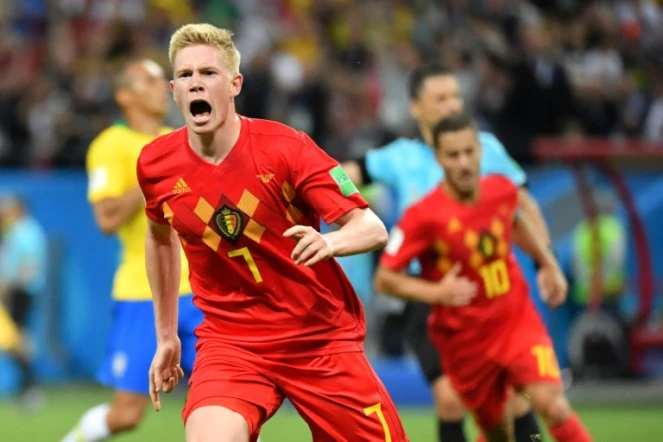 Le milieu de terrain Kevin De Bruyne buteur lors de la qualification de la Belgique en demi finale du Mondial le 6 juillet 2018