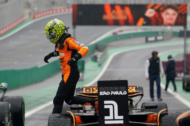 Le pilote britannique de McLaren Lando Norris après avoir décroché la pole position du GP du Brésil, le 3 novembre 2024 à Sao Paulo