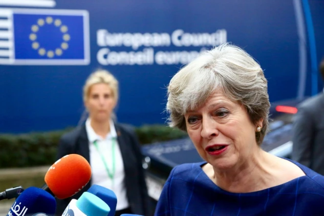 La Première ministre britannique Theresa May à son arrivée à Bruxelles, le 19 octobre 2017