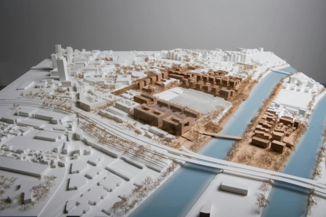 Maquette d'une vue générale du village olympique aux JO de Paris-2024, le 4 mars 2019 à Paris 