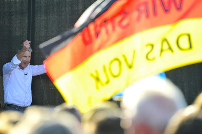 Le leader du parti d'extrême droite AfD en Thuringe Björn Höcke, le 31 août 2024 à Erfurt, dans l'est de l'Allemagne