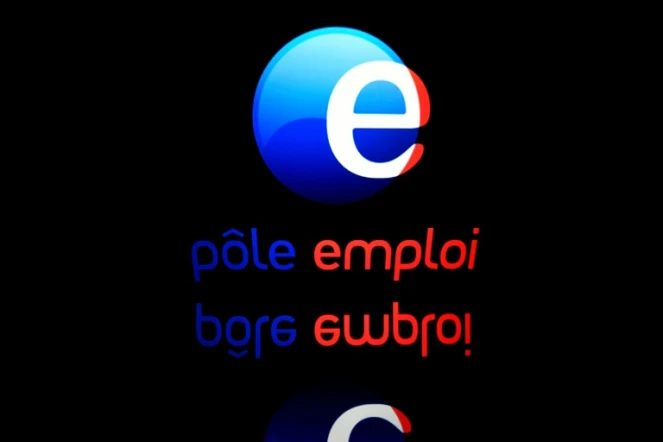 Le logo de Pôle Emploi à Paris le 19 avril 2018