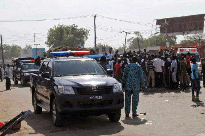 Des services de police et d'urgences à Maiduguri lors d'un attentat, le 11 décembre 2016 