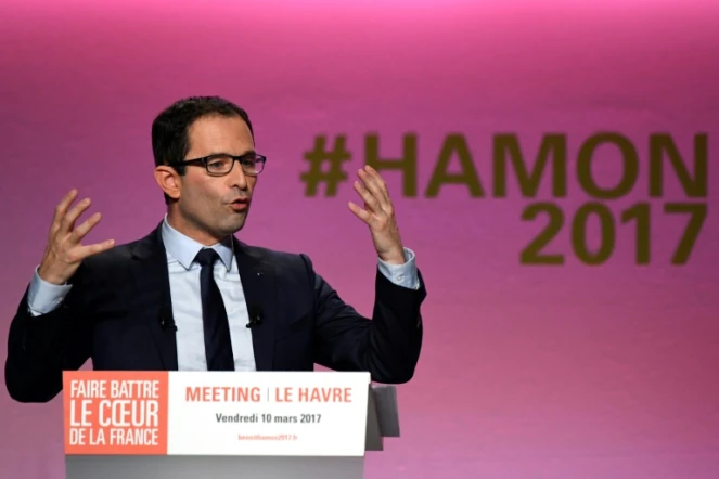 Le candidat socialiste à la présidentielle Benoît Hamon le 10 mars 2017 au Havre