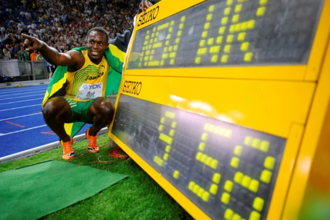 Le Jamaïquain Usan Bolt vient de battre le record du monde du 100 m lors des Mondiaux à Berlin, le 16 août 2009
