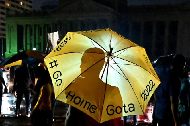 Un moine bouddhiste prend part à une manifestation contre la crise économique au Sri Lanka, le 11 avril 2022 devant le palais présidentiel à Colombo