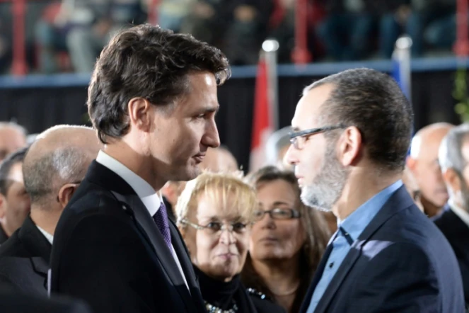 Le Premier ministre canadien Justin Trudeau (g) lors des funérailles à Québec, le 2 février 2017