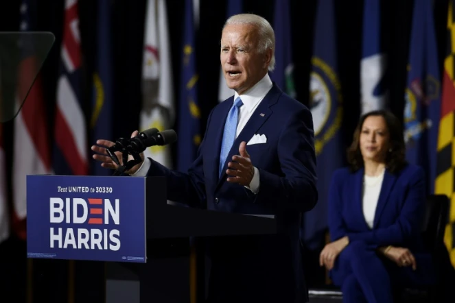 Le candidat démocrate à la Maison Blanche Joe Biden et sa colistière Kamala Harris, lors de sa présentation officielle, le 12 août 2020 à Wilmington, dans le Delaware