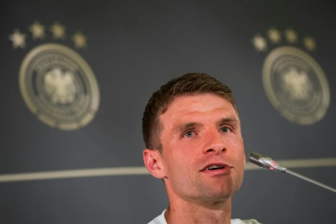 L'attaquant allemand Thomas Müller, en conférence de presse le 20 juin 2018 à Sotchi
