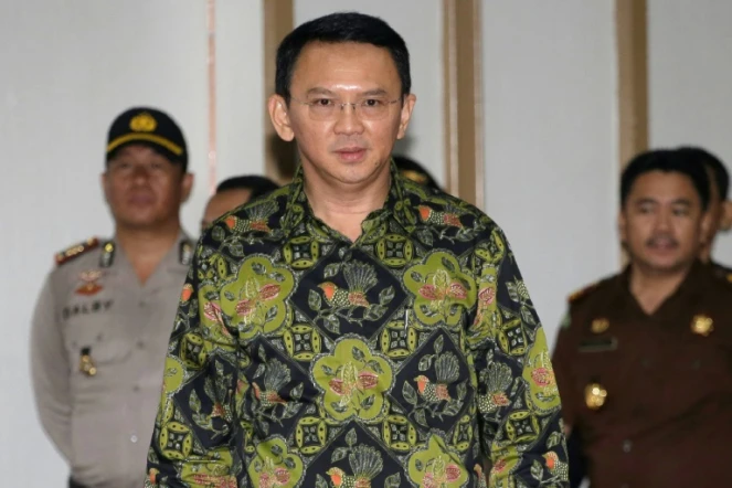 Le gouverneur chrétien de Jakarta Basuki Tjahaja Purname, appelé Ahok, arrive à son procès pour insulte à islam à Jakarta le 20 avril 2017