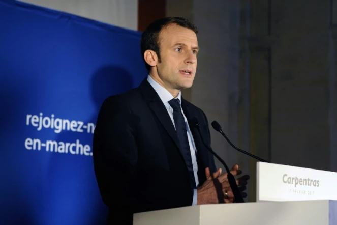 Emmanuel Macron, candidat du mouvement En Marche! à la présidentielle, lors d'un meeting à Carpentras, le 17 février 2017