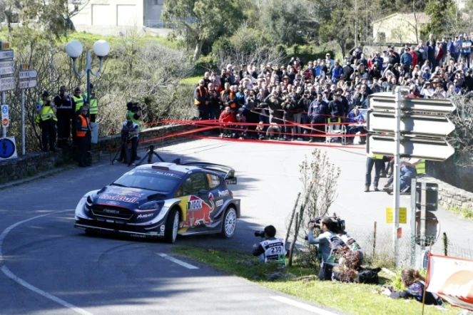 Le Français Sébastien Ogier (M-Sport Ford) lors de la 1re journée du Tour de Corse, le 6 avril 2018 à Barchetta 