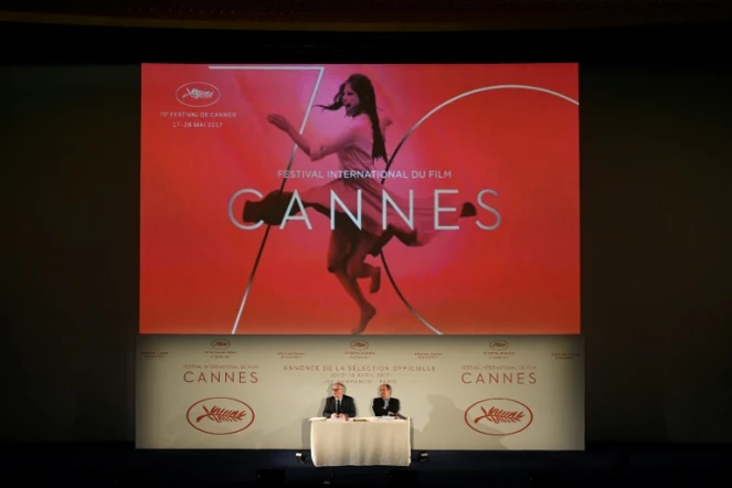 Le délégué général du Festival de Cannes Thierry Frémaux (g) et son président Pierre Lescure, le 13 avril 2017 à Paris