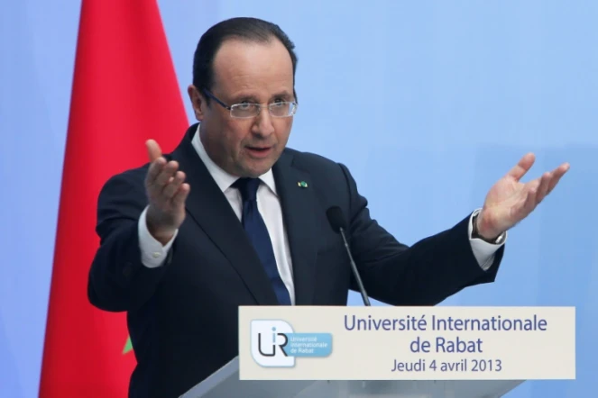 Le président François Hollande à l'Université de Rabat au Maroc, le 4 avril 2013, lors d'une visite officielle