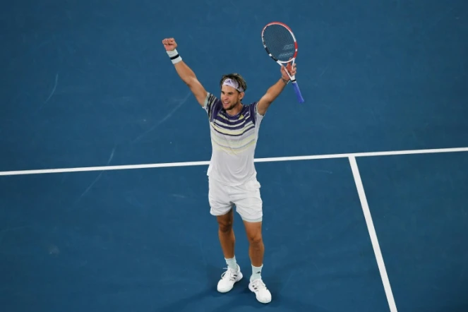 L'Autrichien Dominic Thiem, qualifié pour la finale de l'Open d'Australie, après son succès contre l'Allemand Alexander Zverev, le 31 janvier 2020 à Melbourne