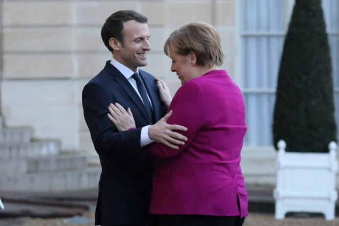 Emmanuel Macron et Angela Merkel, le 19 janvier 2018 à l'Elysée