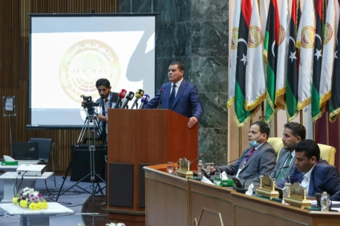 Le Premier ministre libyen Abdelhamid Dbeibah, à Syrte le 9 mars 2021