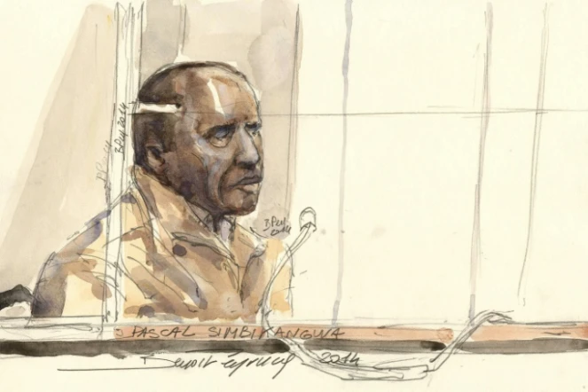 Portrait d'audience de  Pascal Simbikangwa lors du premier procès devant les assises le 4 février 2014 à Paris