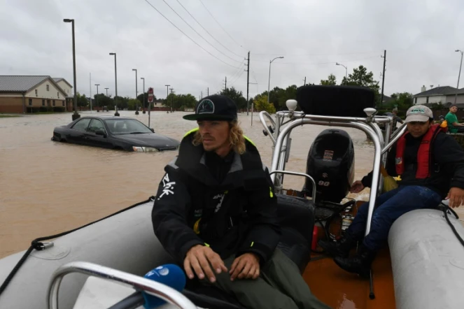 Andrew Brennan, venu de Louisiane pour apporter son aide aux personnes sinistrées après le passage de la tempête Harvey, le 29 août 2017 à Houston, au Texas