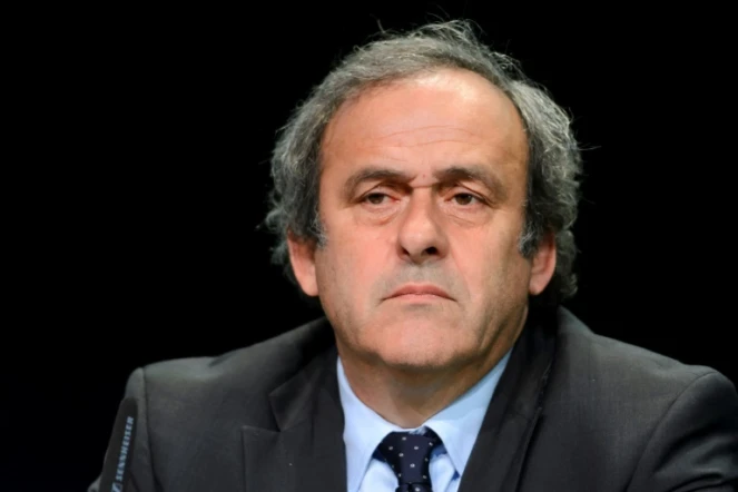 Michel Platini, alors président de l'UEFA, lors d'une conférence de presse le 28 mai 2015