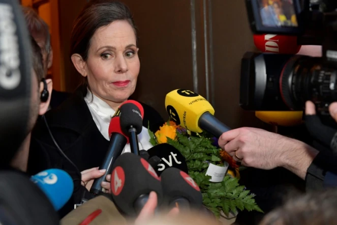 La secrétaire perpétuelle de l'Académie suédoise, qui décerne le Nobel de littérature Sara Danius, à Stockholm, le 12 avril 2018