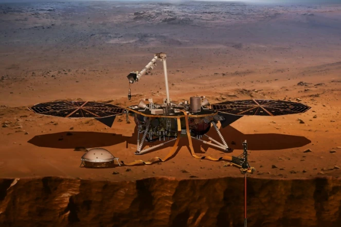Photo du 27 avril 2018 diffusée par la Nasa du robot InSight lancé le 5 mai 2018 pour une mission sur Mars
