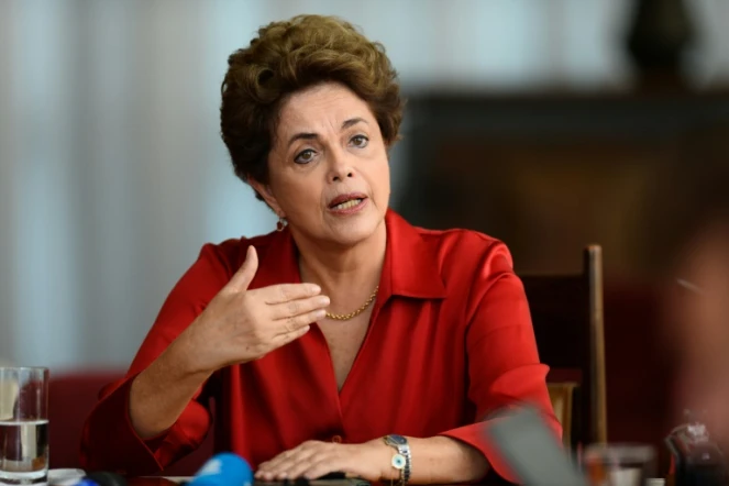 La présidente brésilienne suspendue de ses fonctions Dilma Rousseff, lors d'une rencontre avec des journalistes étrangers, au palais présidentiel Alvorada, à Brasilia, le  18 août 2016