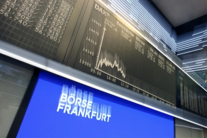 Tableau des indices boursiers à la Bourse de Francfort, le 24 février 2022 en Allemagne