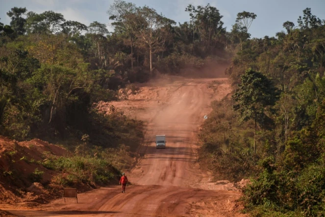 Un camion sur l'autoroute transamazonienne en construction près d'Itaituba au Brésil le 14 septembre 2019