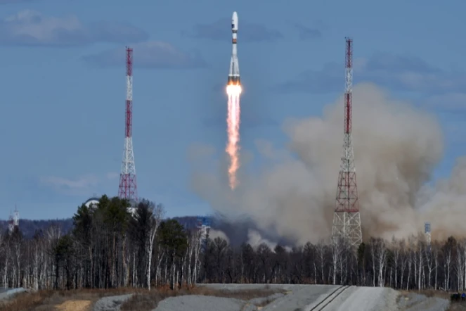 Décollage d'une fusée Soyouz le 28 avril 2016 depuis le nouveau cosmodrome Vostotchny près d'Uglegorsk en Russie