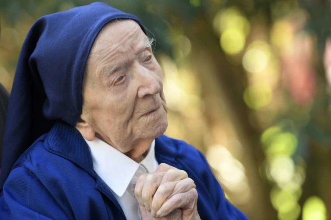 Soeur André, 118 ans, l'une des femmes les plus âgées au monde, le 10 février 2021 dans un Ehpad à Toulon, dans le Var