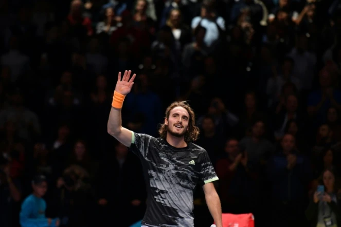 Stefanos Tsitsipas après son succès face à Roger Federer en demi-finales du Masters, le 16 novembre 2019 à Londres