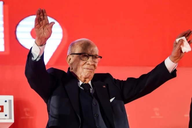 Le président tunisien Béji Caïd Essebsi lors d'une réunion du parti Nidaa Tounes, le 6 avril 2019 à Monastir, à environ 160 km au sud de Tunis