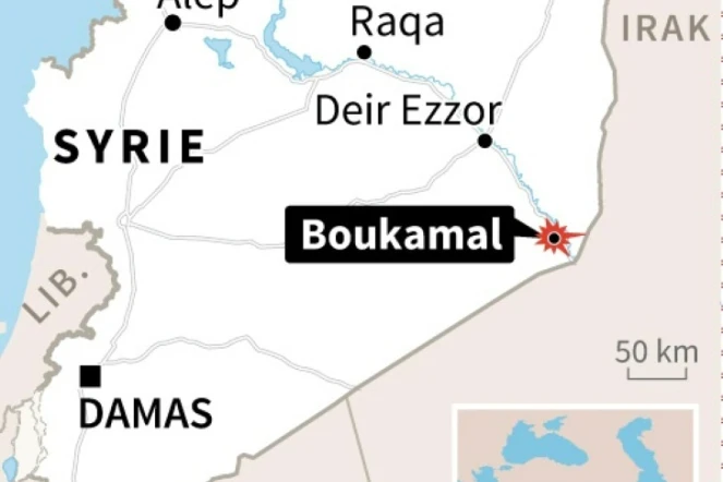 Carte de Syrie localisant Boukamal, dernier bastion de l'EI encerclé par l'armée syrienne