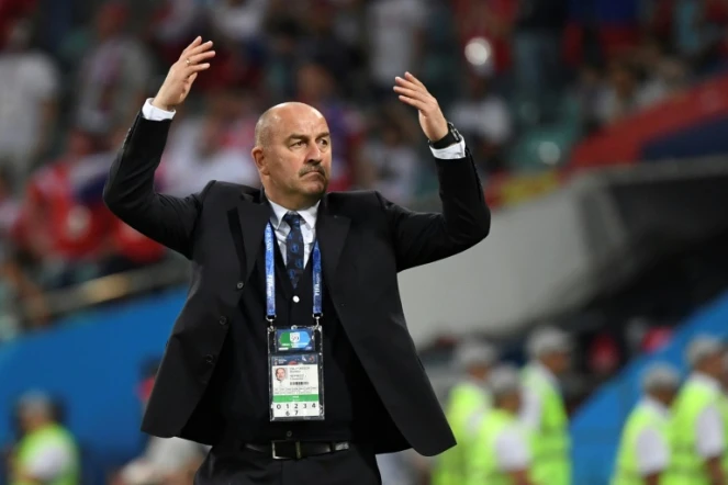 Le sélectionneur de l'équipe russe de football Stanislav Cherchesov lors des quarts de finale face à la Croatie, le 7 juillet 2018 à Sotchi