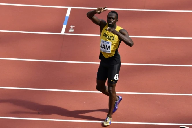 Le Jamaïcain Usain Bolt après sa demi-finale du relais 4x100 m aux Mondiaux, le 12 août 2017 à Londres 