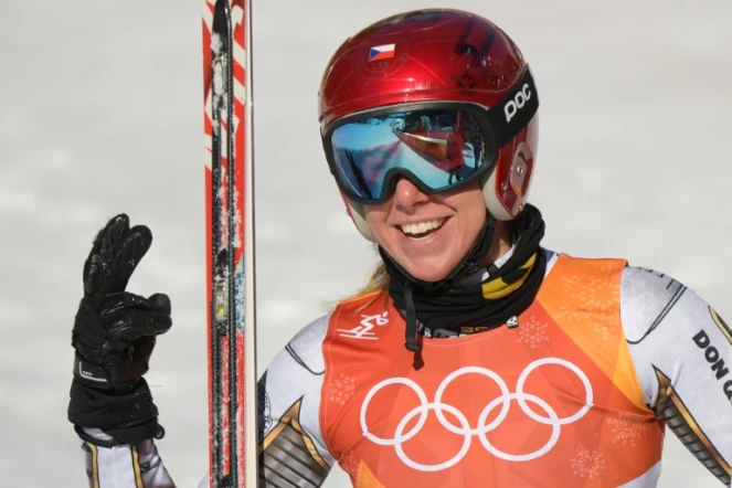 La Tchèque Ester Ledecka vient de remporter le Super-G  des Jeux olympiques, le 17 février 2018 à Pyeongchang