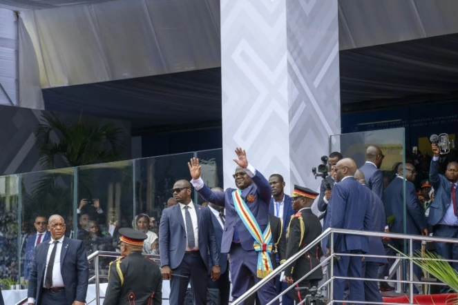Le président de la République démocratique du Congo Félix Tshisekedi (C) lors de sa prestation de serment, le 20 janvier 2024 à Kinshasa 