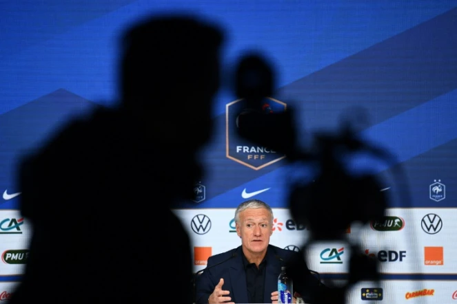 Le sélectionneur des Bleus, Didier Deschamps, en conférence de presse à Paris, le 18 mars 2021