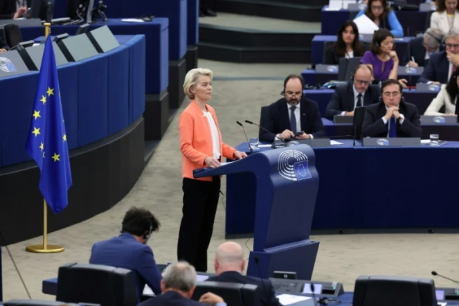 La présidente de la Commission européenne Ursula von der Leyen s'exprime devant le Parlement européen à Strasbourg le 13 septembre 2023