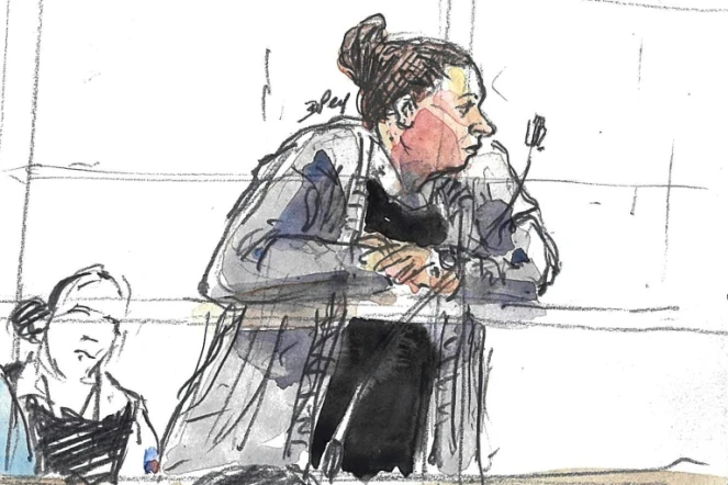 Inès Madani, au tribunal correctionnel de Paris, croquis d'audience du 11 avril 2019.