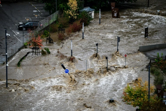 Une zone inondée suite à de fortes pluies, à Annonay, en Ardèche, le 17 octobre 2024