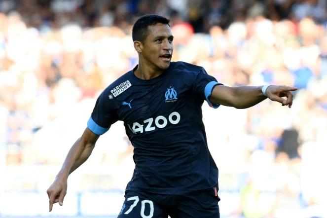 L'attaquant de Marseille Alexis Sanchez buteur sur le terrain d'Auxerre, le 3 septembre 2022