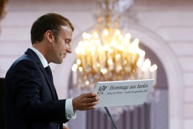 Le président Emmanuel Macron le 20 septembre 2021 lors d'une cérémonie d'hommage aux harkis à l'Elysée